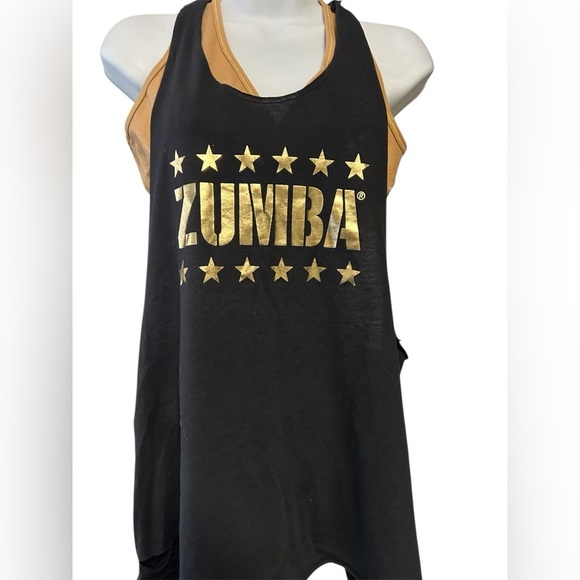 Zumba Fitness Black and Gold Women's Tank Top and Gold Bralette, Size L, GUC - Picture 2 of 6